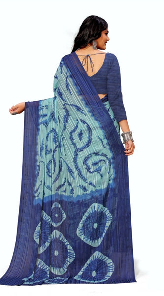 Mayawye Women's Georgette Printed Saree With Unstitched Blouse (Blue)