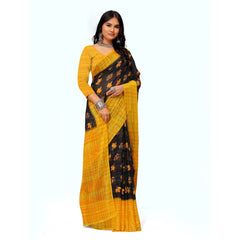 Mayawye Women's Georgette Printed Saree With Unstitched Blouse (Yellow)