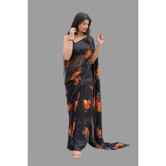 Mayawye Women's Satin Patta Printed Saree With Unstitched Blouse (Orange)