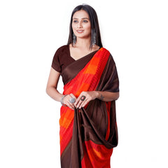 Mayawye Women's Satin Patta Printed Saree With Unstitched Blouse (Red)