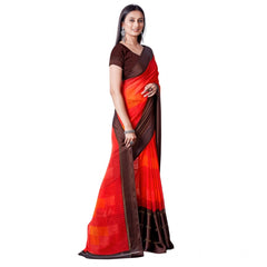 Mayawye Women's Satin Patta Printed Saree With Unstitched Blouse (Red)