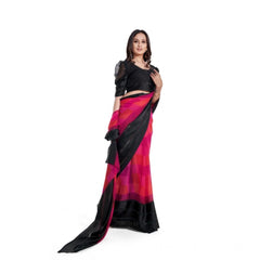 Mayawye Women's Satin Patta Printed Saree With Unstitched Blouse (Pink)