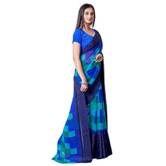 Mayawye Women's Satin Patta Printed Saree With Unstitched Blouse (Skyblue)