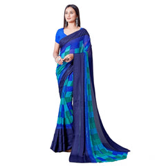 Mayawye Women's Satin Patta Printed Saree With Unstitched Blouse (Skyblue)