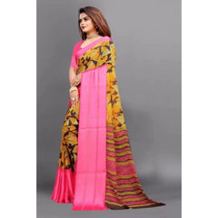 Mayawye Women's Satin Patta Printed Saree With Unstitched Blouse (Pink)