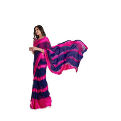 Mayawye Women's Satin Patta Printed Saree With Unstitched Blouse (Pink)