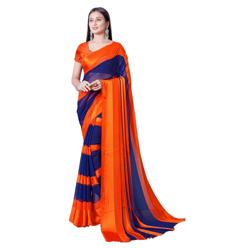 Mayawye Women's Satin Patta Printed Saree With Unstitched Blouse (Orange)