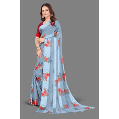 Mayawye Women's Satin Patta Printed Saree With Unstitched Blouse (Grey)