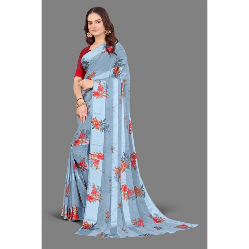 Mayawye Women's Satin Patta Printed Saree With Unstitched Blouse (Grey)