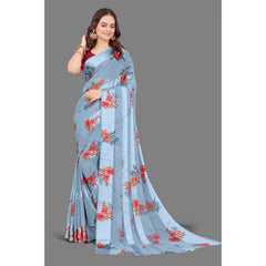 Mayawye Women's Satin Patta Printed Saree With Unstitched Blouse (Grey)