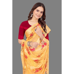 Mayawye Women's Satin Patta Printed Saree With Unstitched Blouse (Beige)
