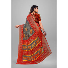 Mayawye Women's Viscose Rayon Printed Saree With Unstitched Blouse (Grey)