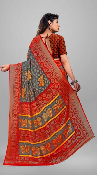 Mayawye Women's Viscose Rayon Printed Saree With Unstitched Blouse (Grey)