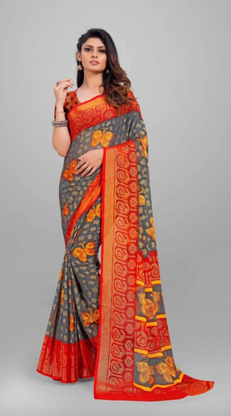 Mayawye Women's Viscose Rayon Printed Saree With Unstitched Blouse (Grey)