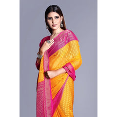 Mayawye Women's Viscose Rayon Printed Saree With Unstitched Blouse (Yellow)