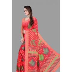 Mayawye Women's Viscose Rayon Printed Saree With Unstitched Blouse (Red)