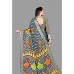 Mayawye Women's Viscose Rayon Printed Saree With Unstitched Blouse (Grey)