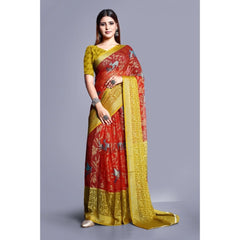 Mayawye Women's Viscose Rayon Printed Saree With Unstitched Blouse (Red)