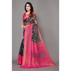 Mayawye Women's Viscose Rayon Printed Saree With Unstitched Blouse (Navy Blue)