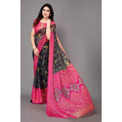 Mayawye Women's Viscose Rayon Printed Saree With Unstitched Blouse (Navy Blue)