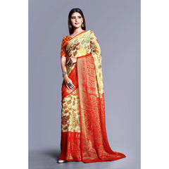 Mayawye Women's Viscose Rayon Printed Saree With Unstitched Blouse (Red)