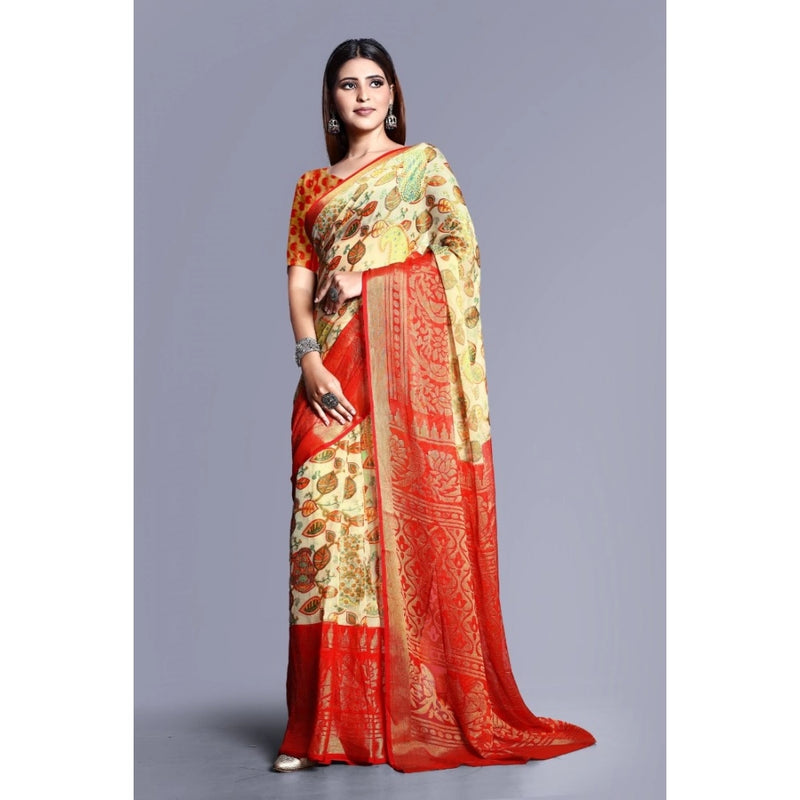Mayawye Women's Viscose Rayon Printed Saree With Unstitched Blouse (Red)