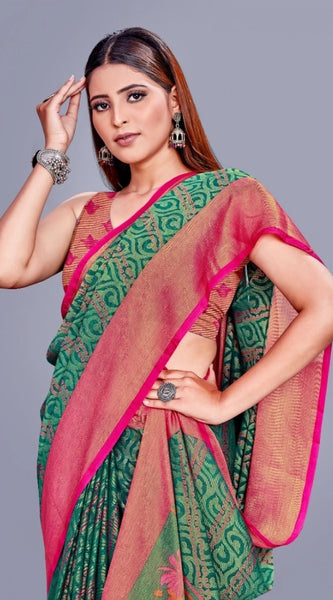Mayawye Women's Viscose Rayon Printed Saree With Unstitched Blouse (Rama)