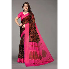 Mayawye Women's Viscose Rayon Printed Saree With Unstitched Blouse (Black)