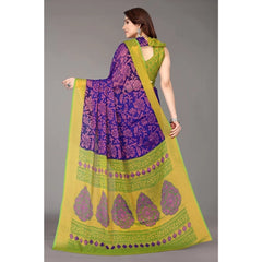 Mayawye Women's Viscose Rayon Printed Saree With Unstitched Blouse (Blue)