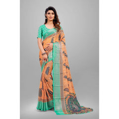 Mayawye Women's Viscose Rayon Printed Saree With Unstitched Blouse (Orange)