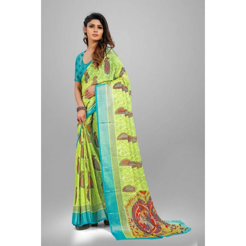 Mayawye Women's Viscose Rayon Printed Saree With Unstitched Blouse (Mehendi)