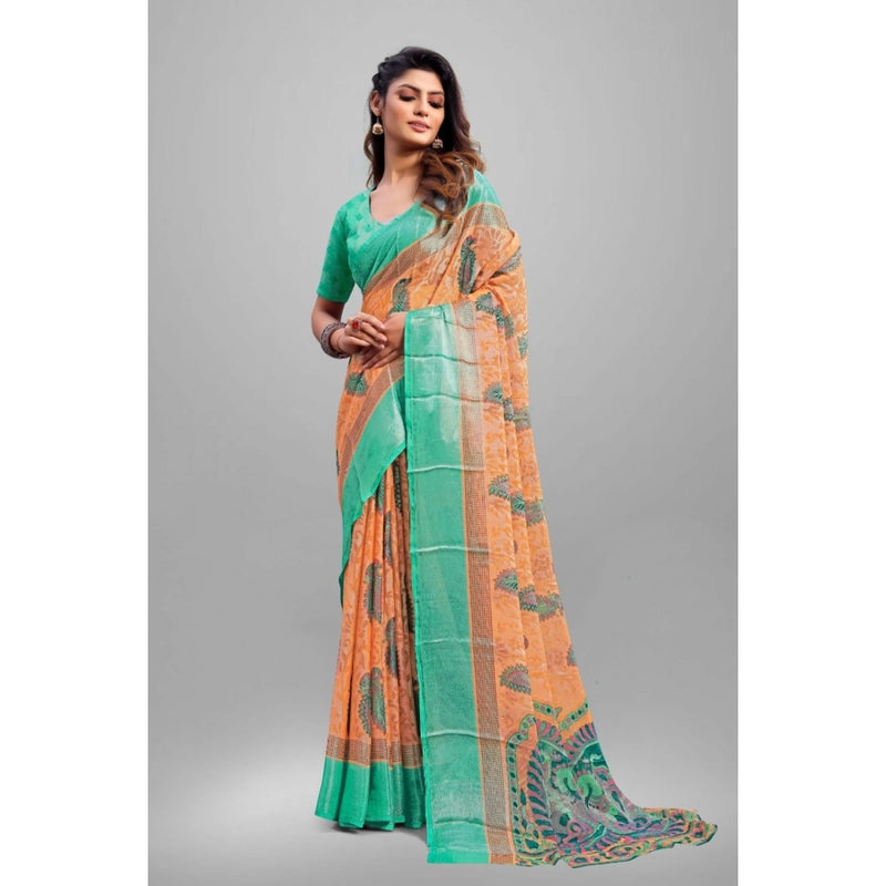 Mayawye Women's Viscose Rayon Printed Saree With Unstitched Blouse (Orange)