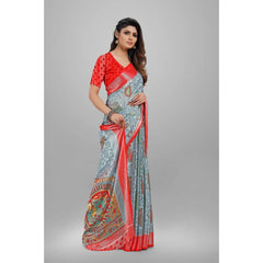 Mayawye Women's Viscose Rayon Printed Saree With Unstitched Blouse (Grey)