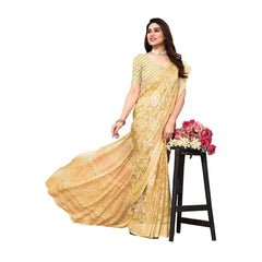 Mayawye Women's Viscose Rayon Printed Saree With Unstitched Blouse (Yellow)