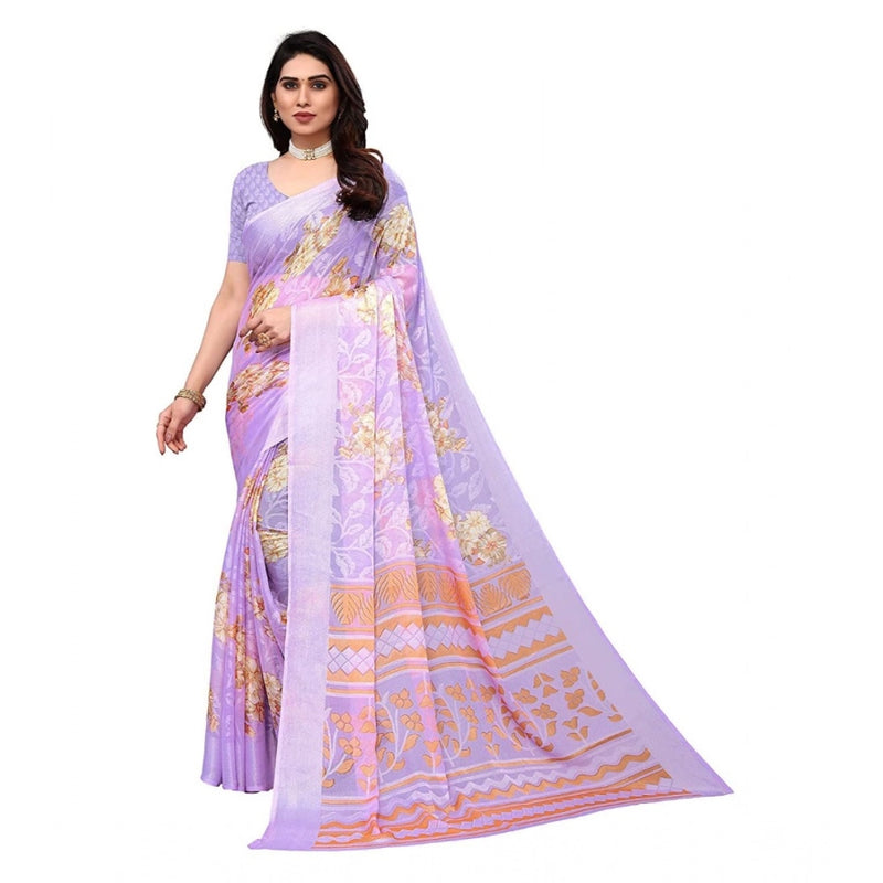 Mayawye Women's Viscose Rayon Printed Saree With Unstitched Blouse (Purple)
