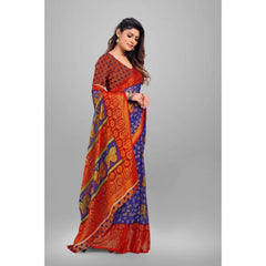 Mayawye Women's Viscose Rayon Printed Saree With Unstitched Blouse (Blue)