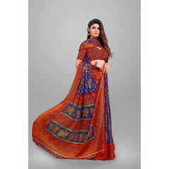 Mayawye Women's Viscose Rayon Printed Saree With Unstitched Blouse (Blue)