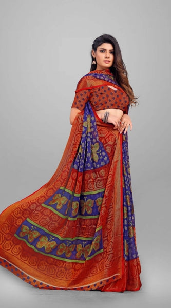 Mayawye Women's Viscose Rayon Printed Saree With Unstitched Blouse (Blue)