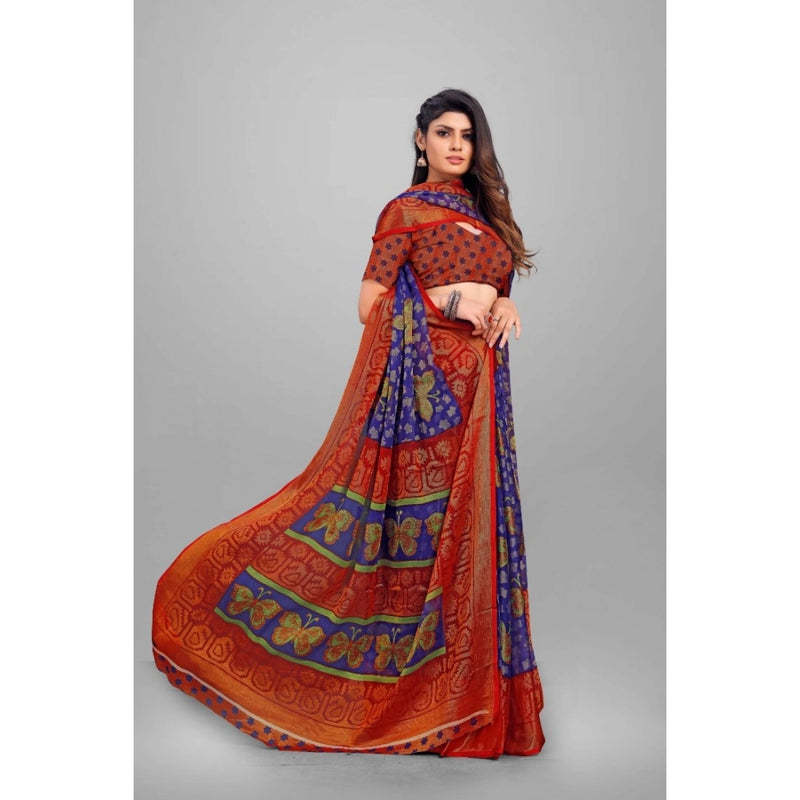 Mayawye Women's Viscose Rayon Printed Saree With Unstitched Blouse (Blue)