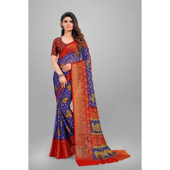 Mayawye Women's Viscose Rayon Printed Saree With Unstitched Blouse (Blue)
