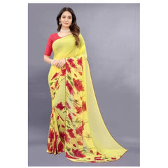 Mayawye Women's Georgette Printed Saree With Unstitched Blouse (Yellow)