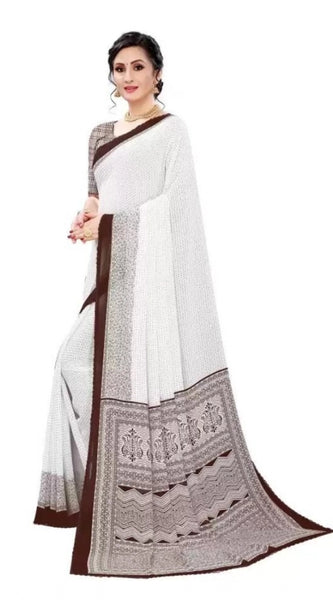 Mayawye Women's Georgette Printed Saree With Unstitched Blouse (Coffee)