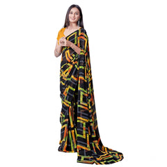 Mayawye Women's Georgette Printed Saree With Unstitched Blouse (Yellow)