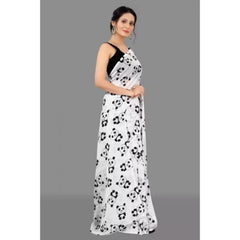 Mayawye Women's Georgette Printed Saree With Unstitched Blouse (White)