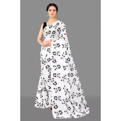 Mayawye Women's Georgette Printed Saree With Unstitched Blouse (White)