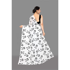 Mayawye Women's Georgette Printed Saree With Unstitched Blouse (White)