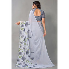 Mayawye Women's Georgette Printed Saree With Unstitched Blouse (Grey)