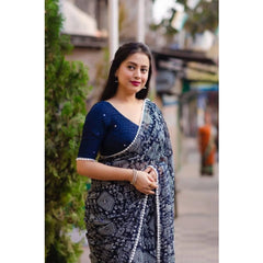 Mayawye Women's Georgette Printed Saree With Unstitched Blouse (Navyblue)