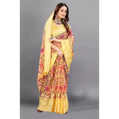 Mayawye Women's Satin Patta Printed Saree With Unstitched Blouse (Yellow)