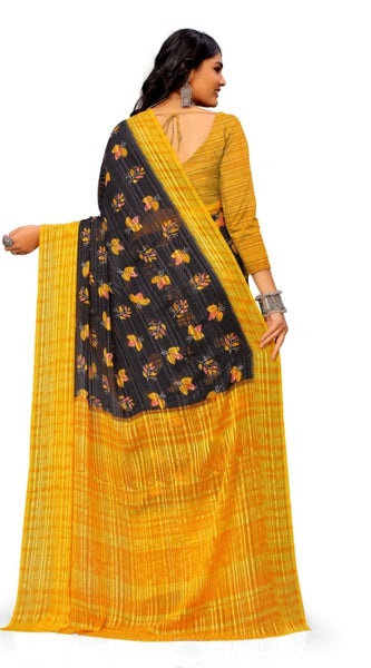 Mayawye Women's Georgette Printed Saree With Unstitched Blouse (Yellow)